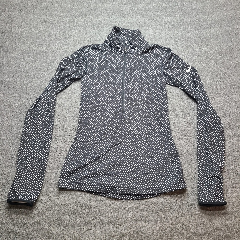 Nike Pullover Women XS Black Excellent Polka‎ Dot Dri-FIT Quarter Zip Thumbholes